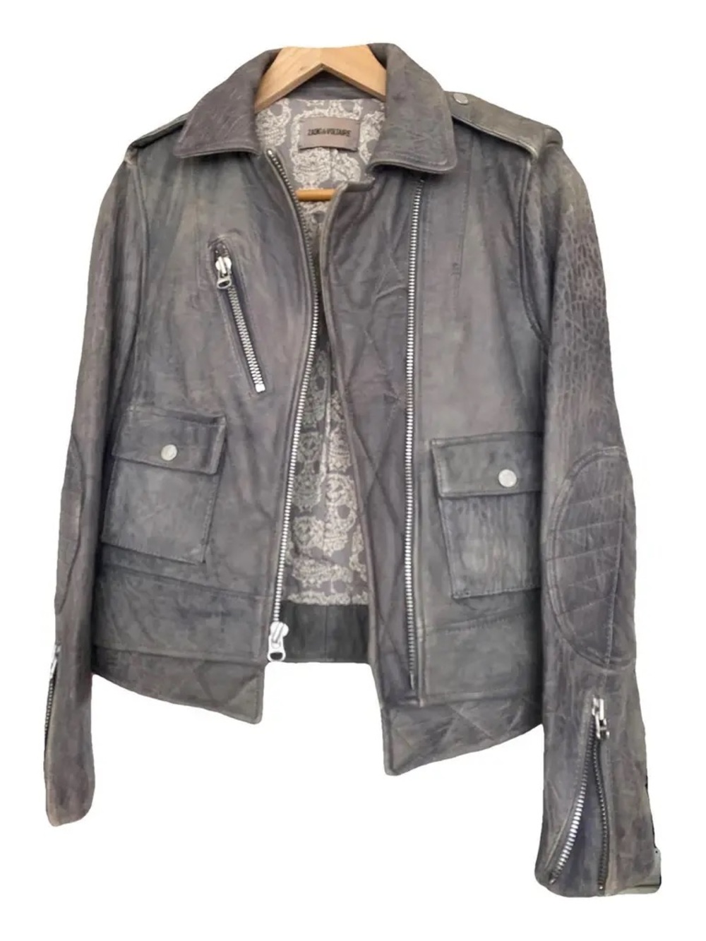 Zadig & Voltaire Gray Leather Biker Jacket